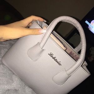 Adorable Grey Handbag with teddy bear keychain